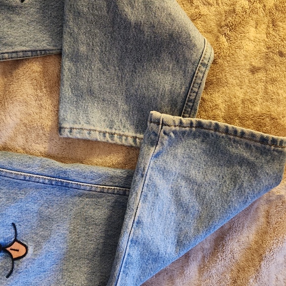 Monki Blue Straight Leg Jeans with Dog Embroidery On Both Knees Sz 30 - Picture 4 of 8